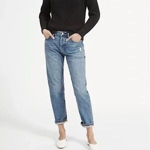 Everlane O-S Relaxed Boyfriend Button Fly Distressed Jean